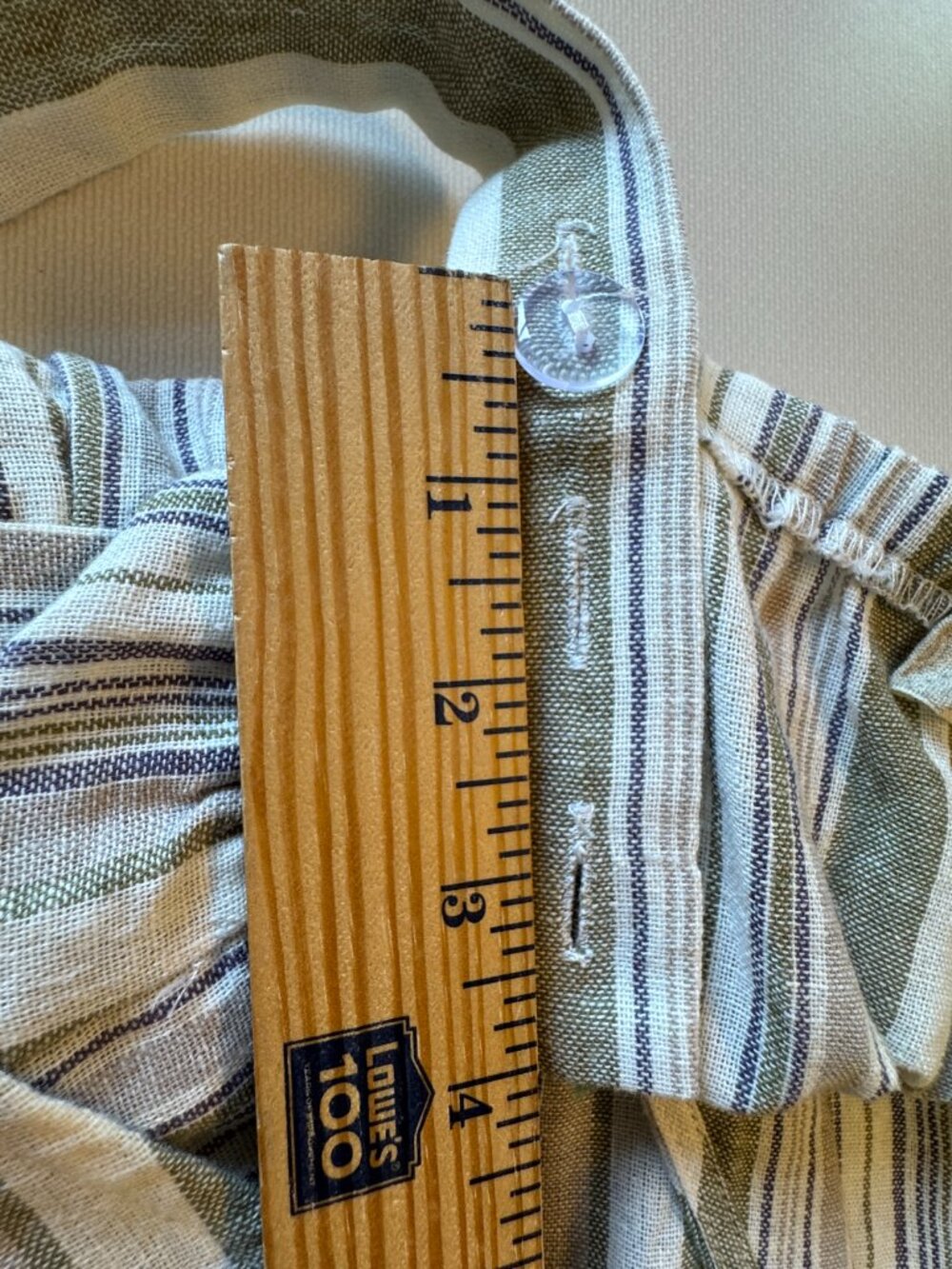 Altar'd State Belted Jumpsuit Large Green Tan Stripe Pockets Linen Blend - Picture 9 of 12